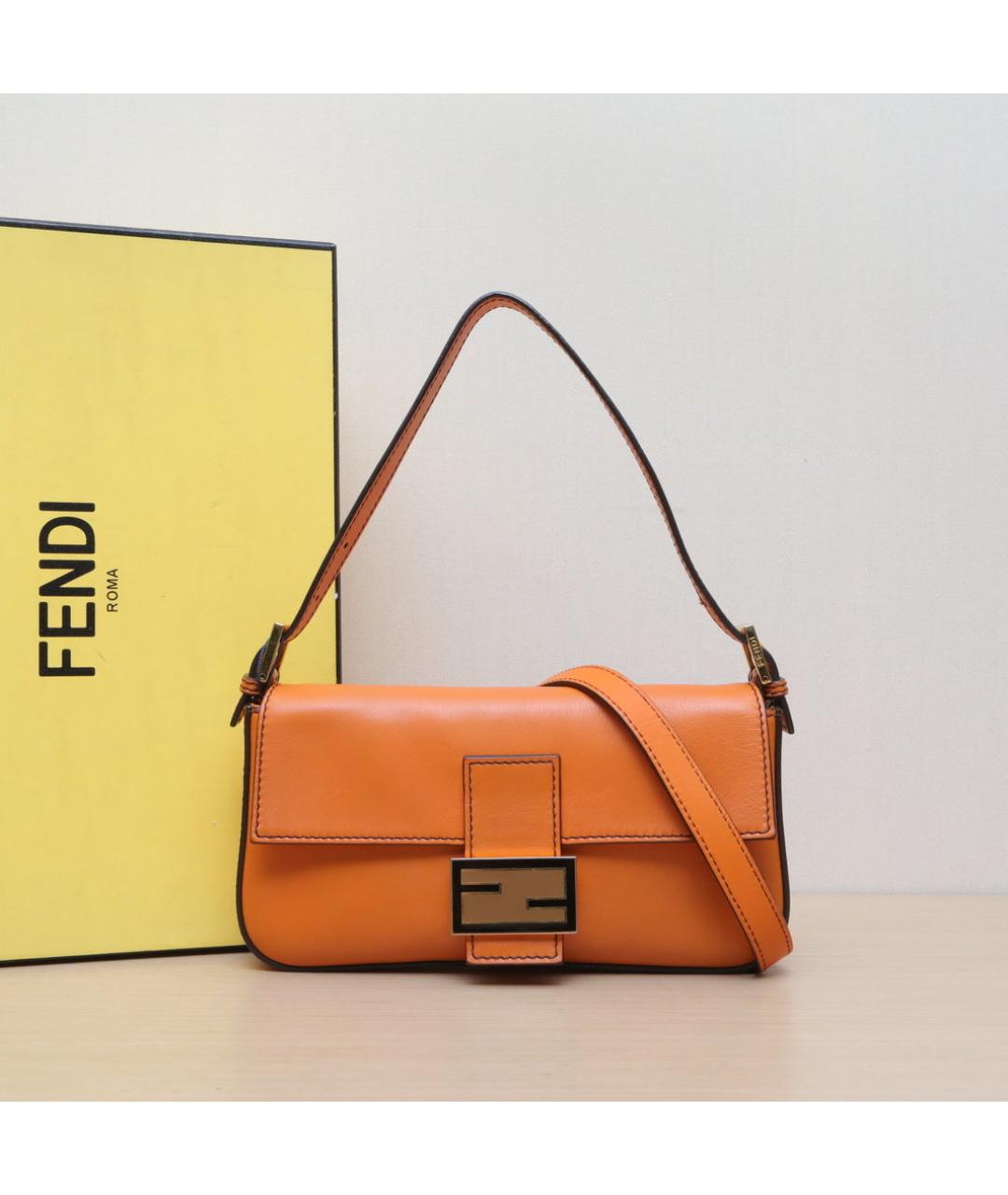 FENDI Оранжевая кожаная сумка через плечо, фото 2