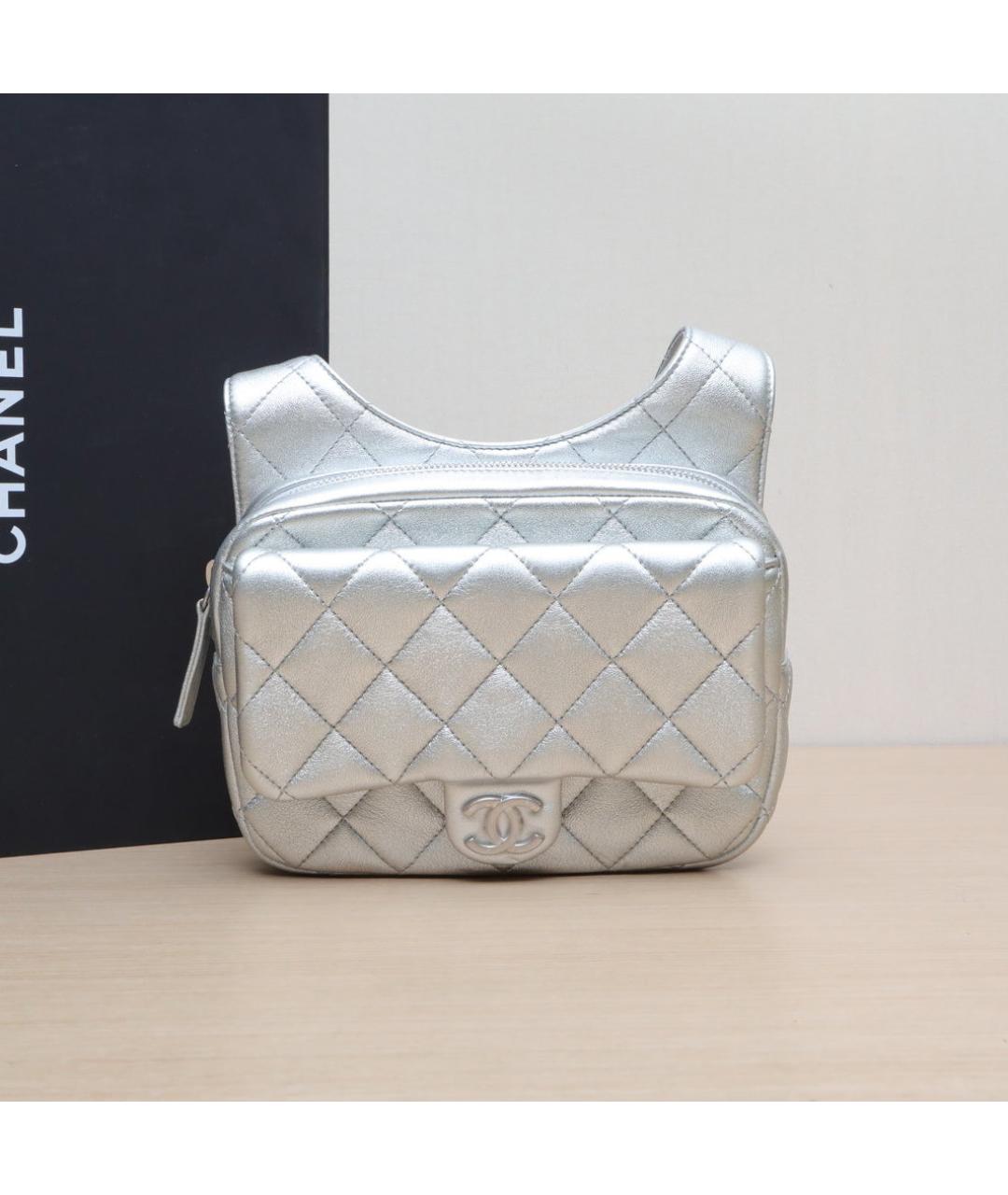 CHANEL Серебряная кожаная сумка через плечо, фото 2