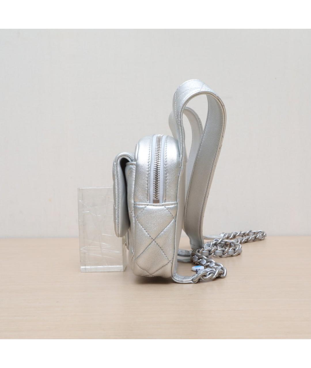 CHANEL Серебряная кожаная сумка через плечо, фото 5