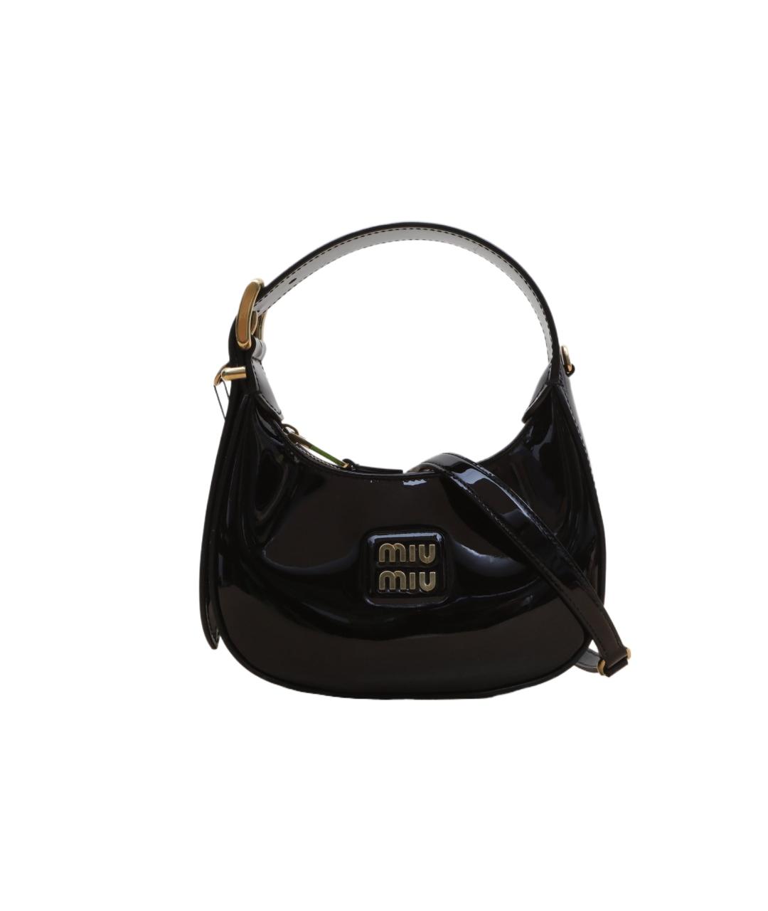 MIU MIU Черная сумка через плечо из лакированной кожи, фото 1