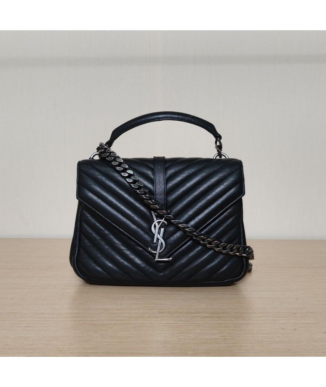 SAINT LAURENT Черная кожаная сумка через плечо, фото 2