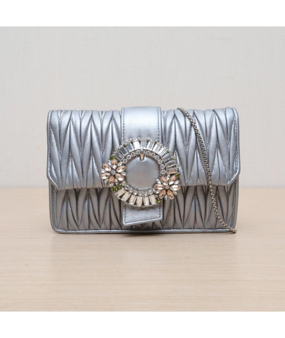 MIU MIU Серебряная кожаная сумка через плечо, фото 3