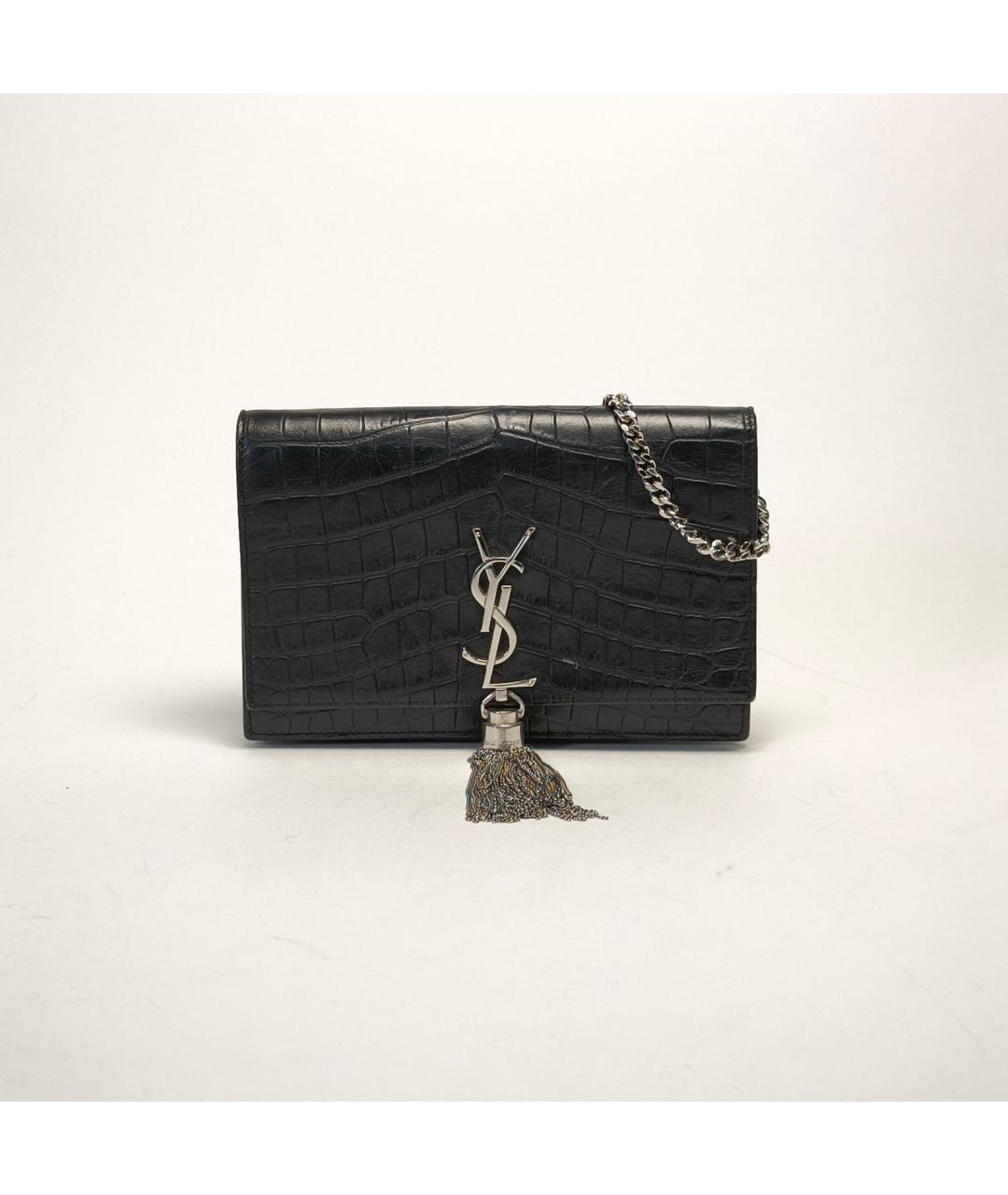 SAINT LAURENT Черная кожаная сумка через плечо, фото 2