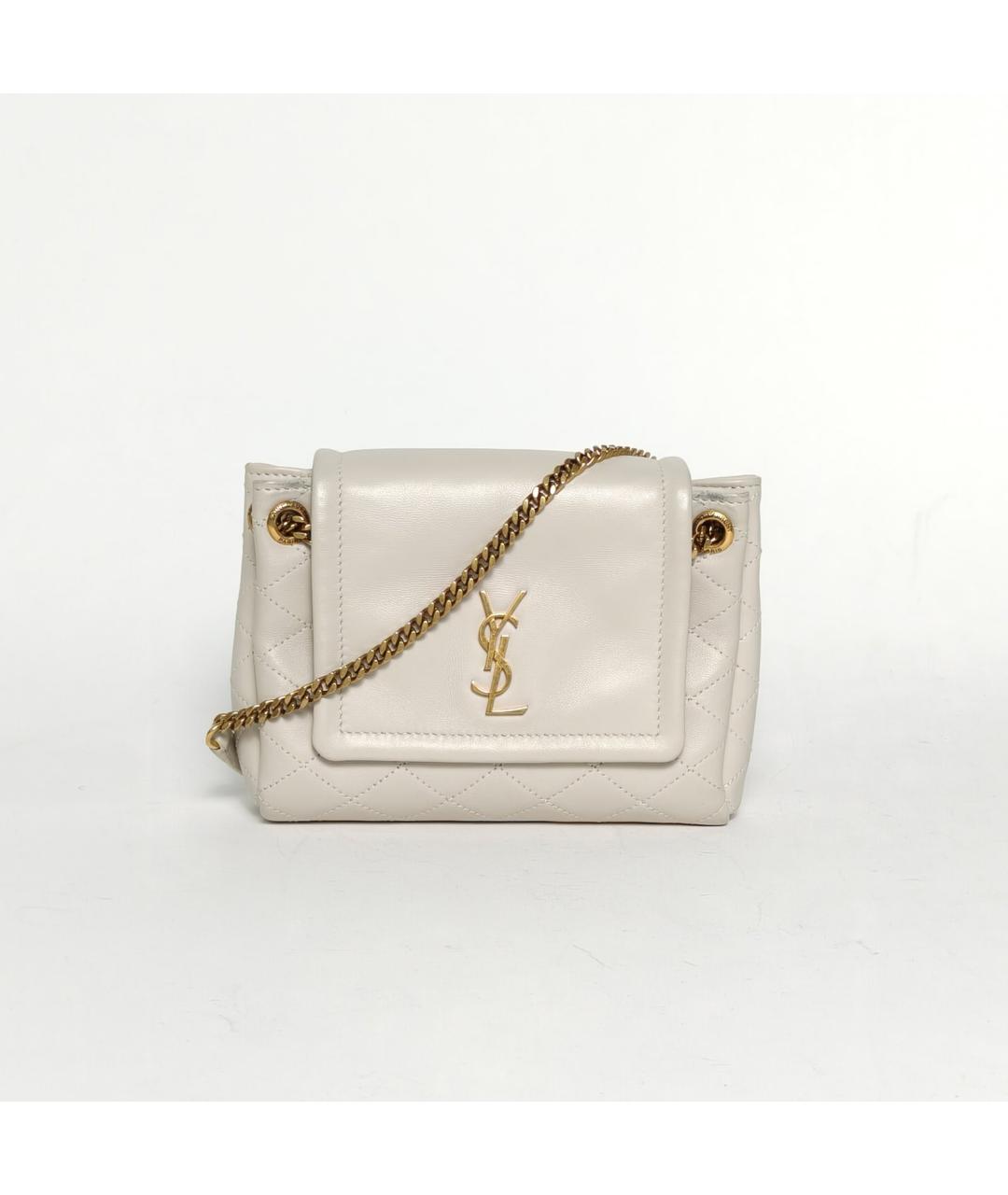 SAINT LAURENT Белая кожаная сумка через плечо, фото 2