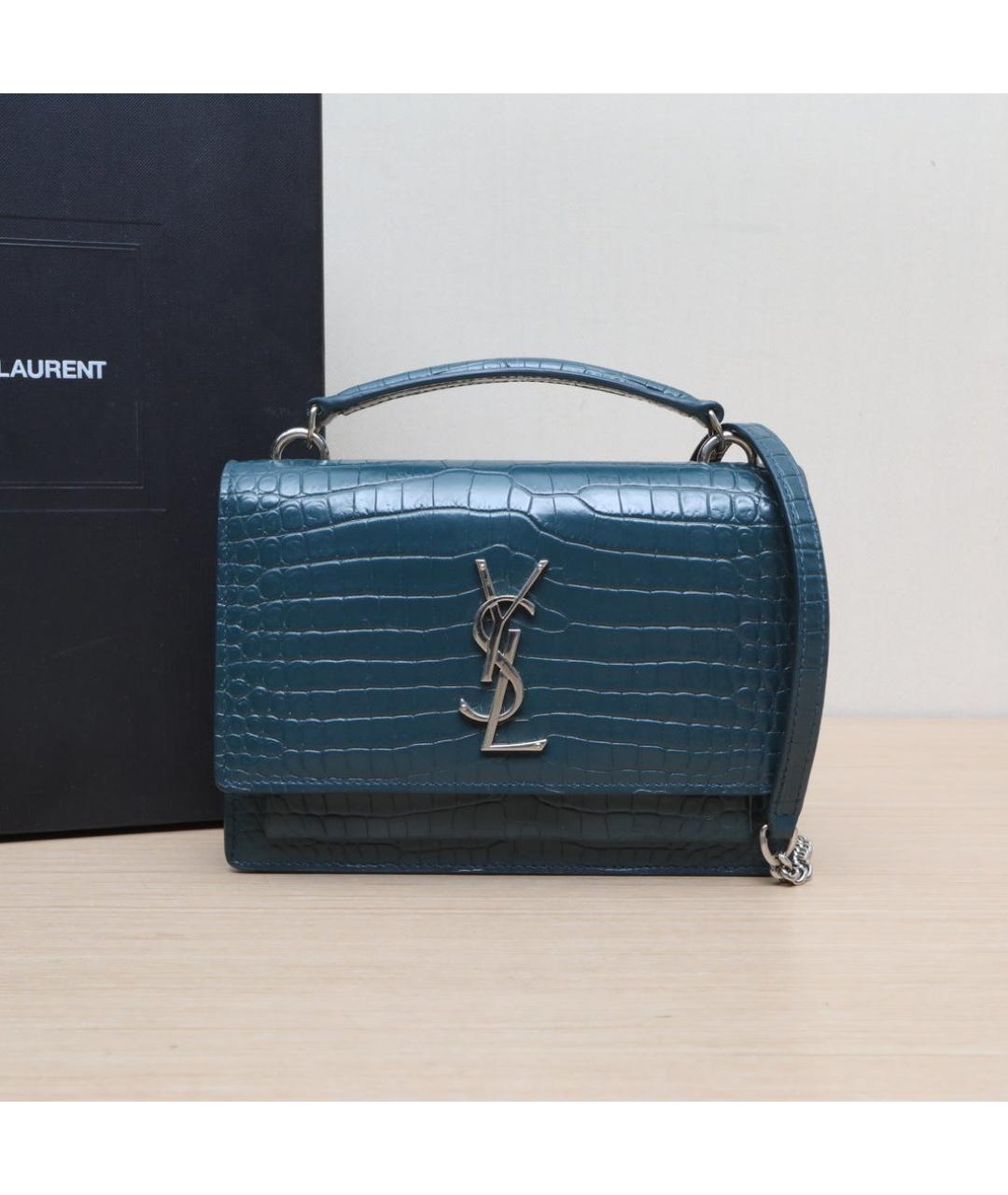 SAINT LAURENT Зеленая кожаная сумка через плечо, фото 2