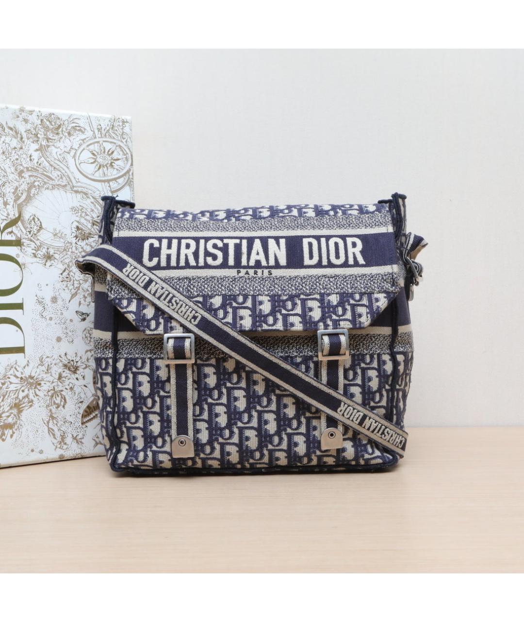 CHRISTIAN DIOR Темно-синяя тканевая сумка через плечо, фото 2