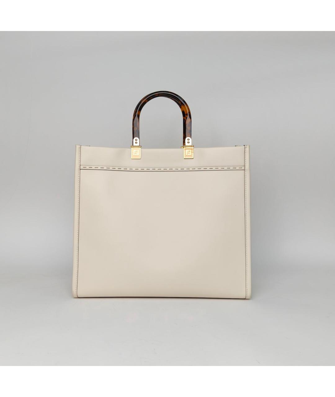 FENDI Бежевая кожаная сумка через плечо, фото 4