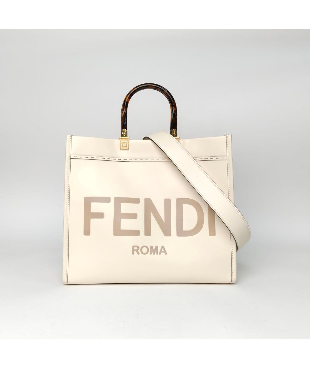 FENDI Бежевая кожаная сумка через плечо, фото 2