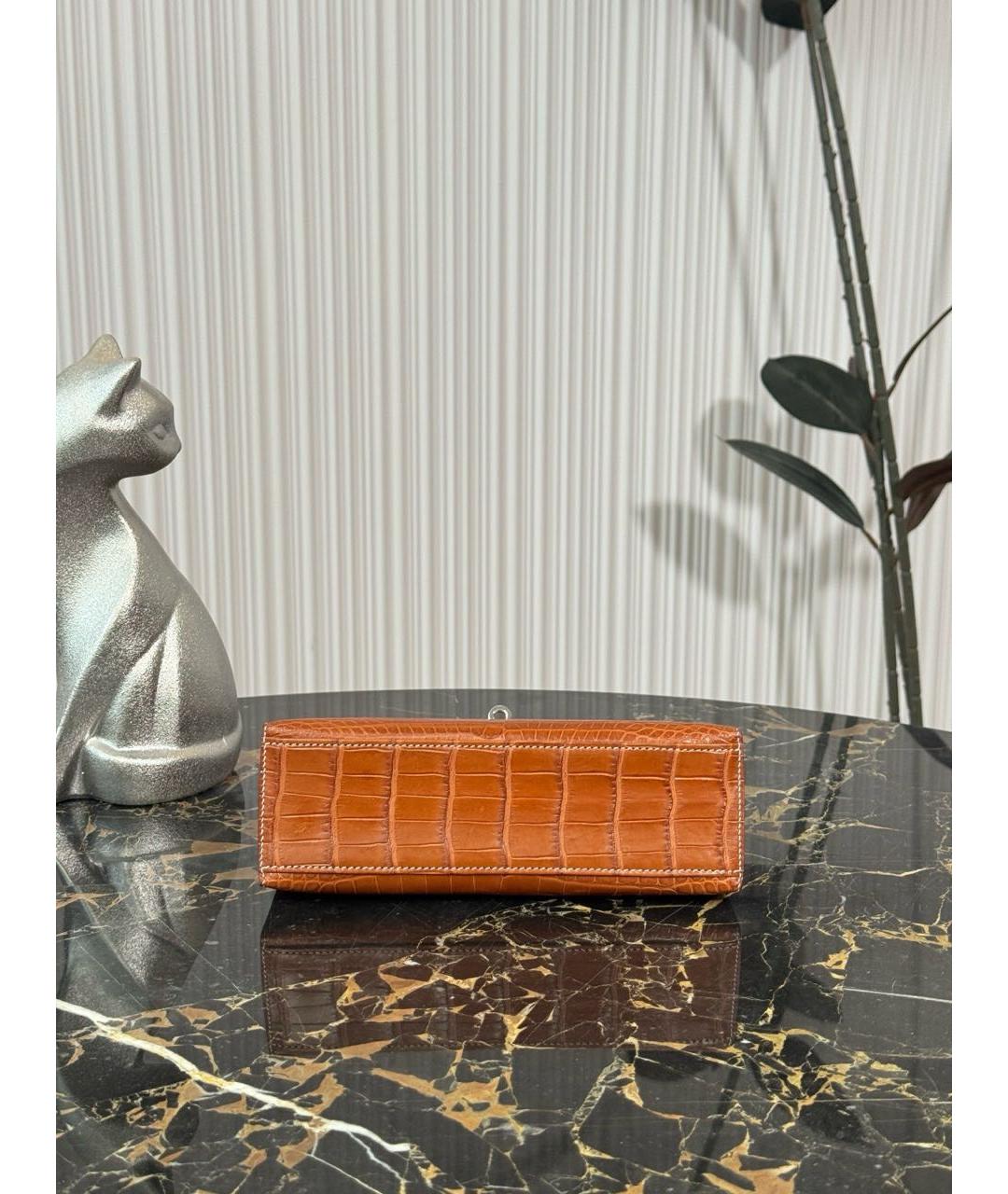 HERMES Коричневая сумка с короткими ручками из экзотической кожи, фото 6