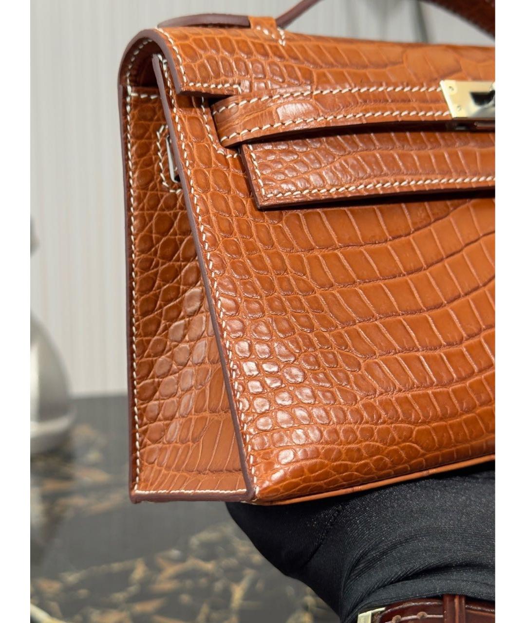 HERMES Коричневая сумка с короткими ручками из экзотической кожи, фото 2