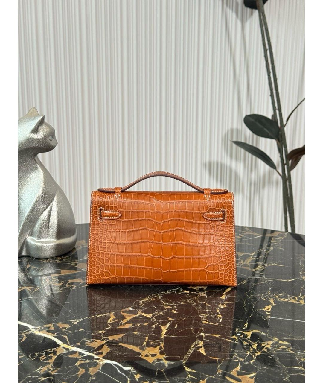 HERMES Коричневая сумка с короткими ручками из экзотической кожи, фото 3