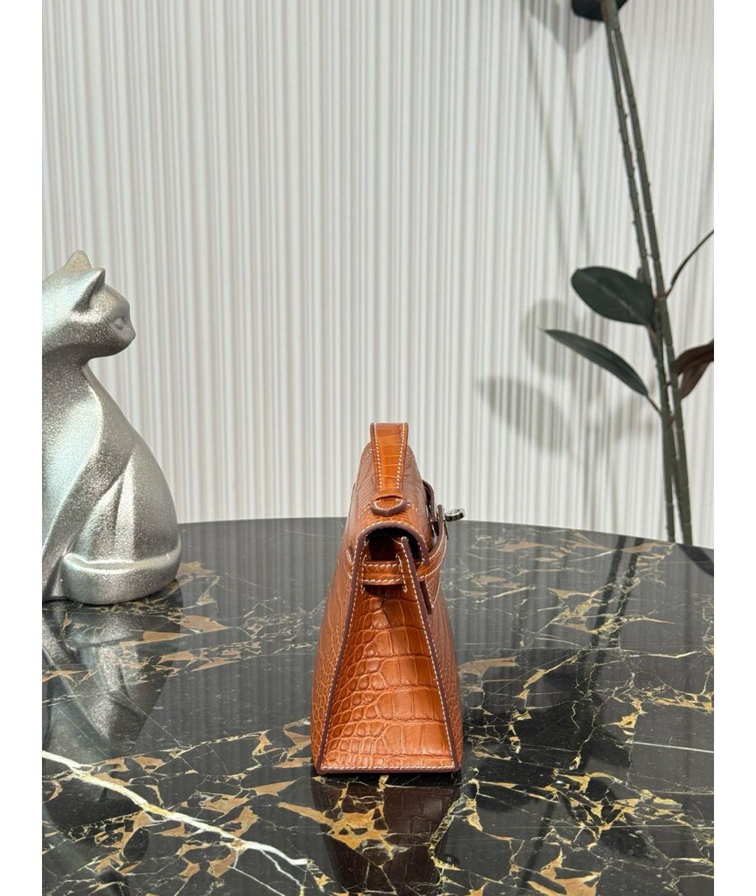 HERMES Коричневая сумка с короткими ручками из экзотической кожи, фото 5