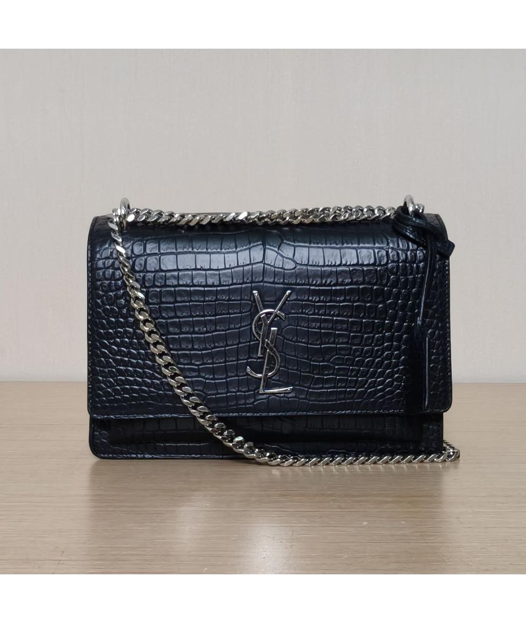 SAINT LAURENT Черная кожаная сумка через плечо, фото 2