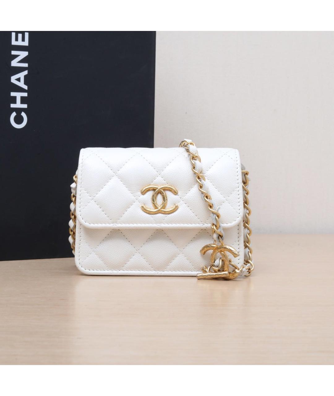 CHANEL Белая кожаная сумка через плечо, фото 2
