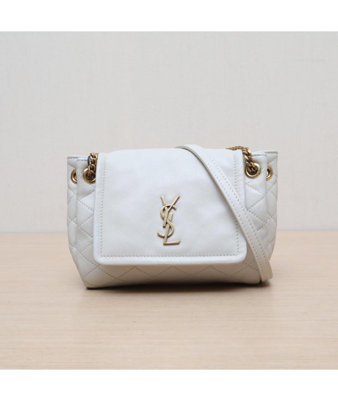 SAINT LAURENT Белая кожаная сумка через плечо, фото 3