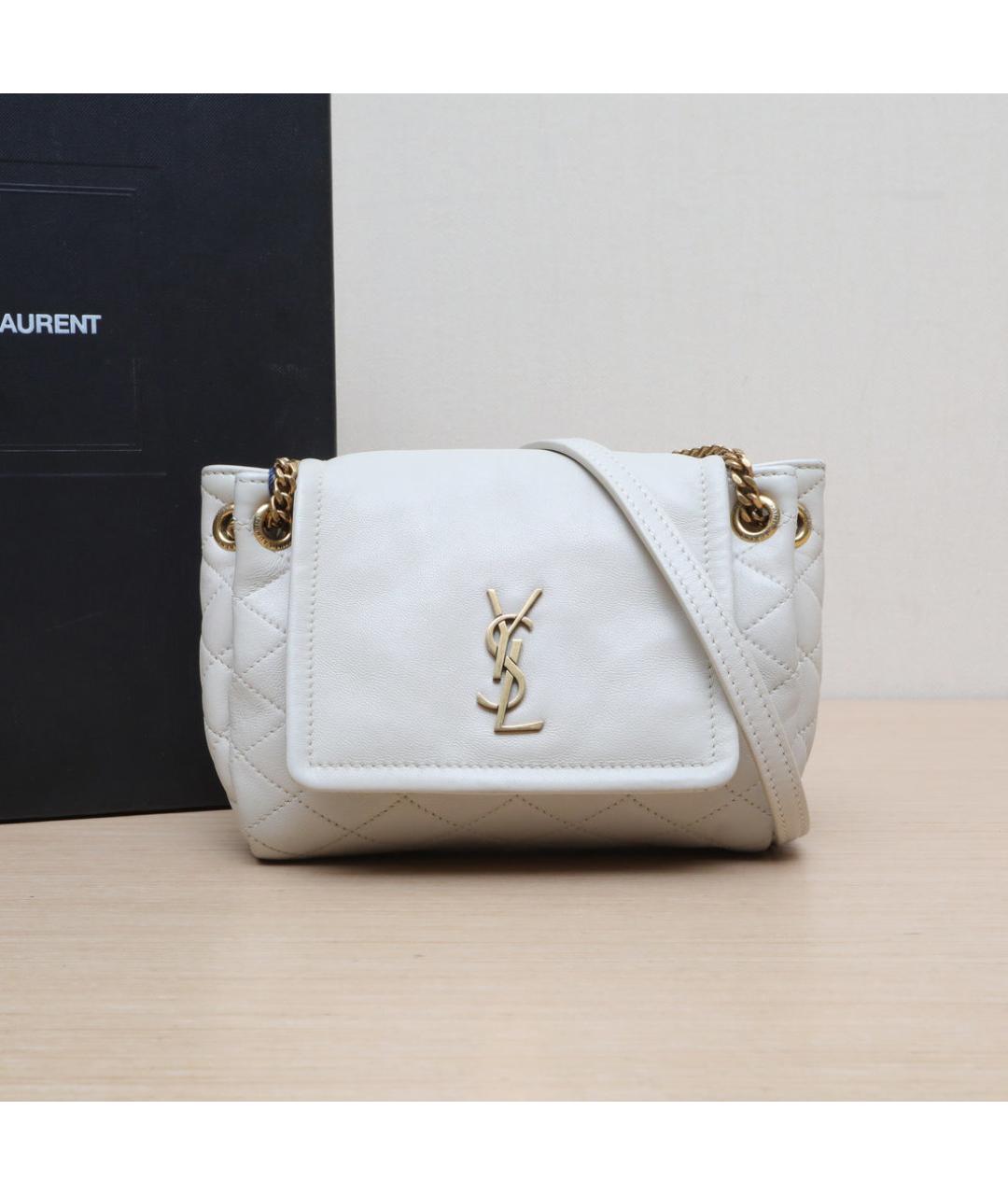 SAINT LAURENT Белая кожаная сумка через плечо, фото 2