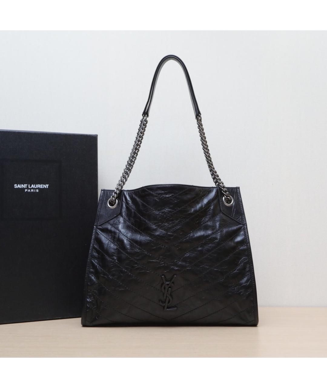 SAINT LAURENT Черная кожаная сумка через плечо, фото 2