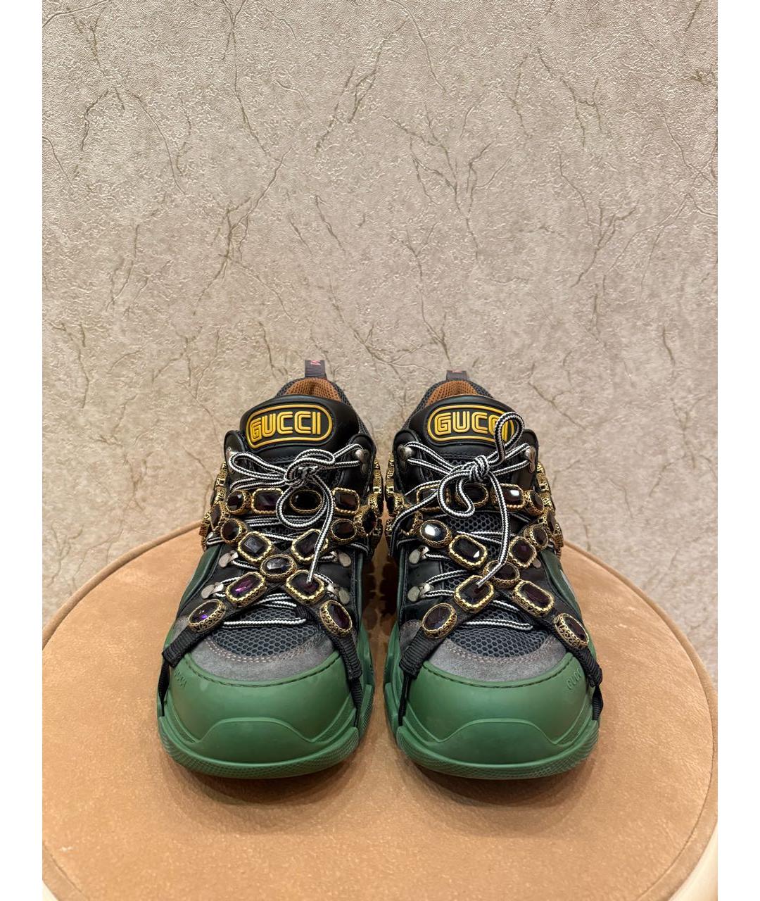 GUCCI Зеленые текстильные низкие кроссовки / кеды, фото 2