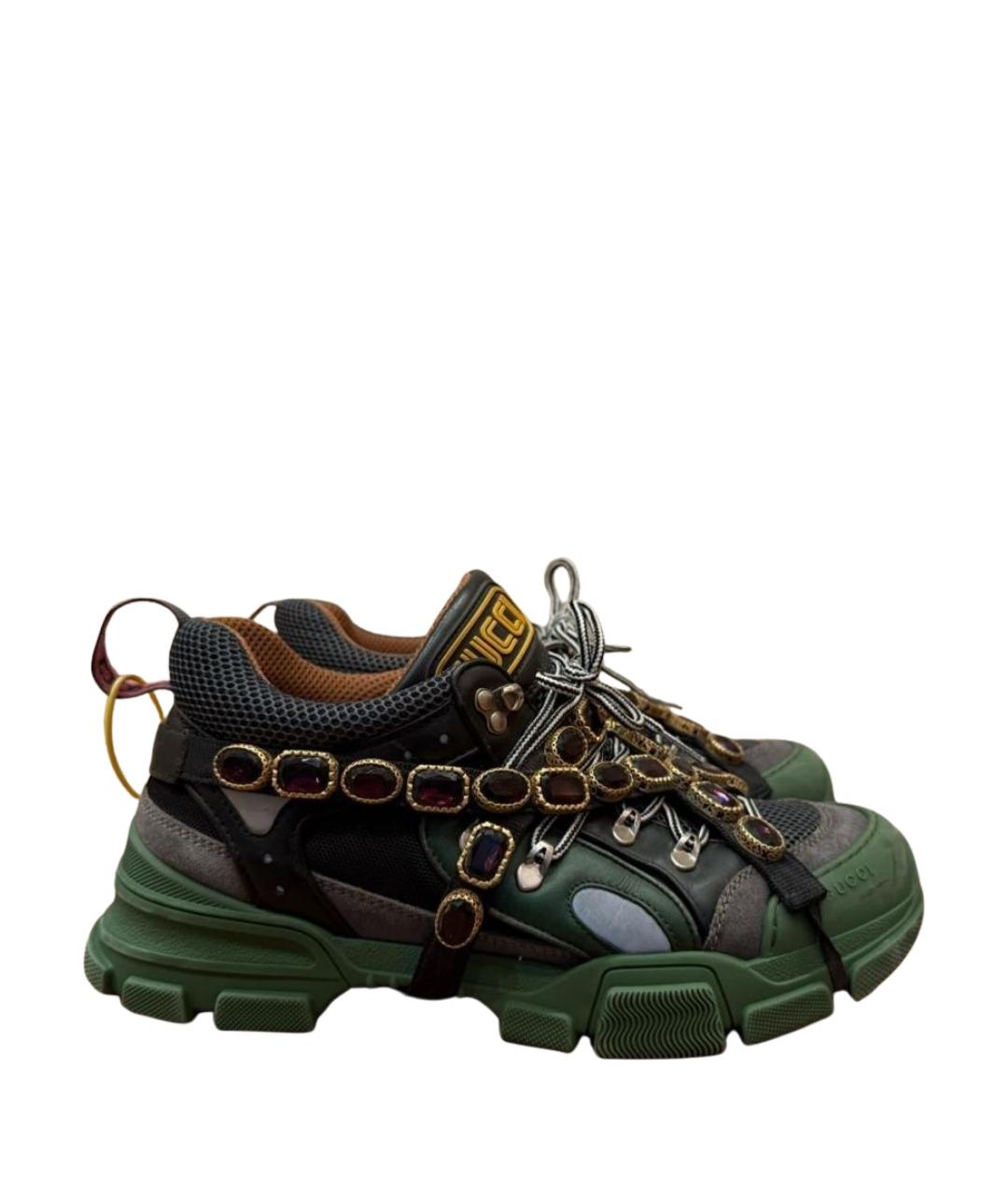 GUCCI Зеленые текстильные низкие кроссовки / кеды, фото 1