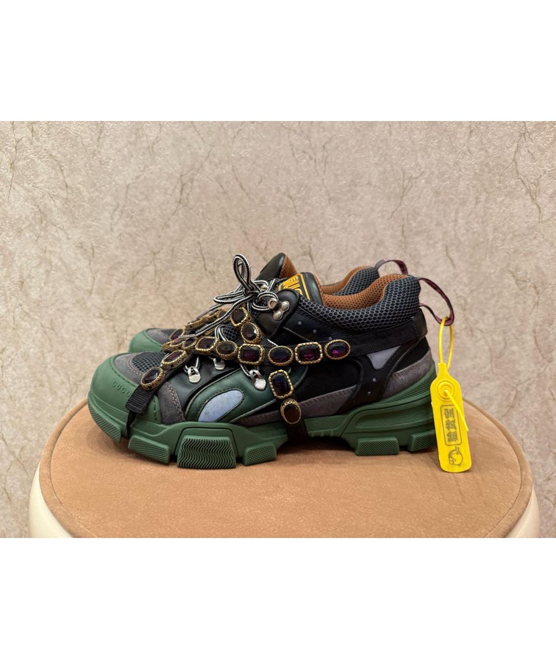 GUCCI Зеленые текстильные низкие кроссовки / кеды, фото 5