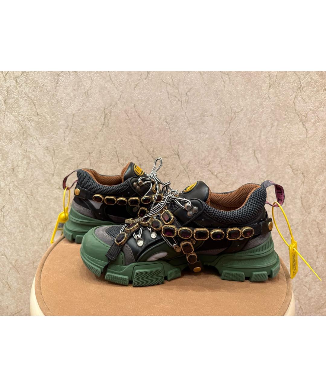 GUCCI Зеленые текстильные низкие кроссовки / кеды, фото 3