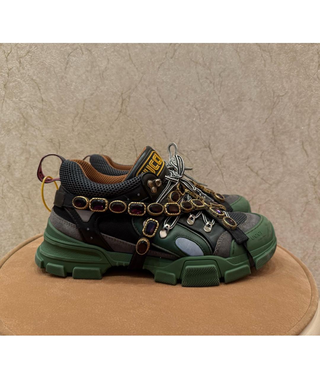 GUCCI Зеленые текстильные низкие кроссовки / кеды, фото 8