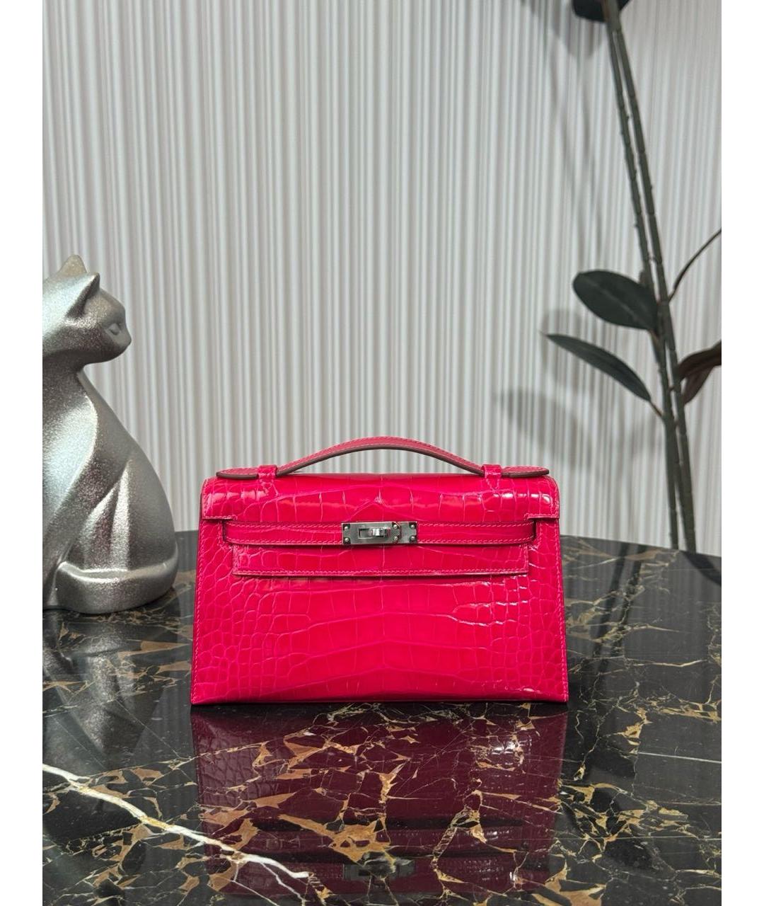 HERMES Красная сумка с короткими ручками из экзотической кожи, фото 5