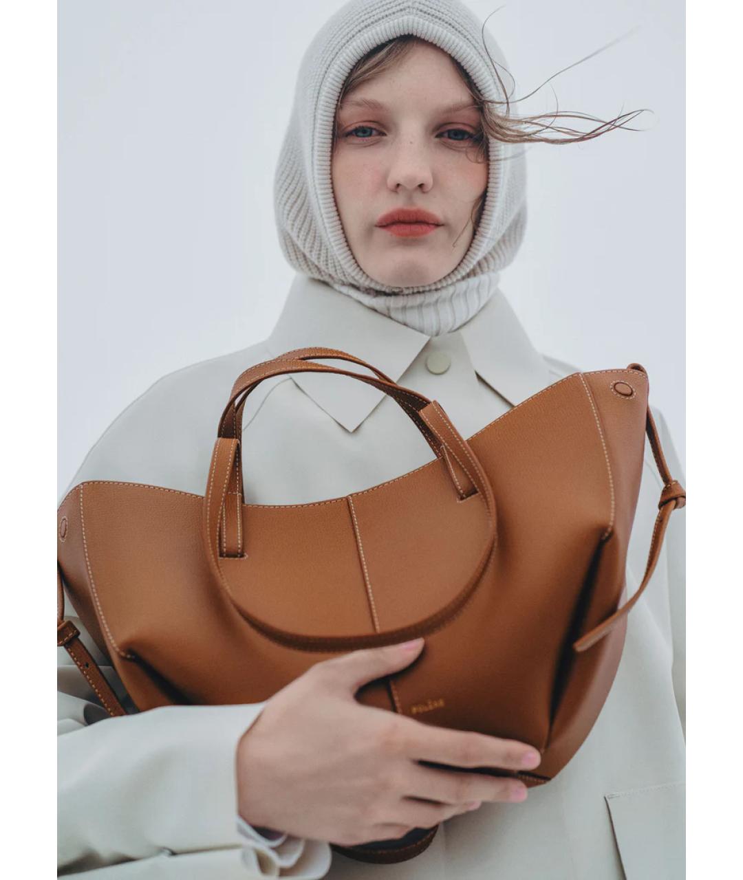 POLENE Коричневая кожаная сумка тоут, фото 4