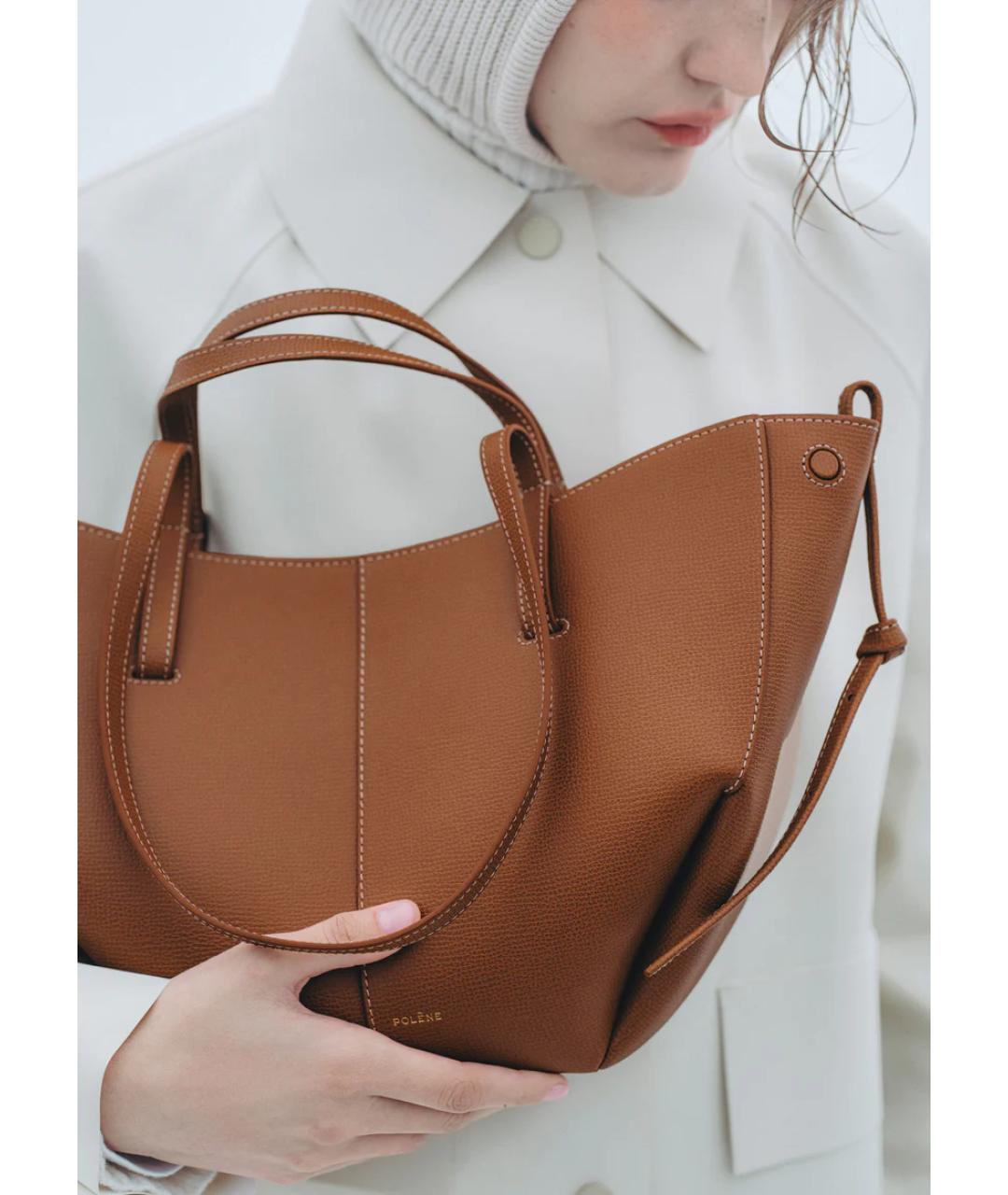 POLENE Коричневая кожаная сумка тоут, фото 2