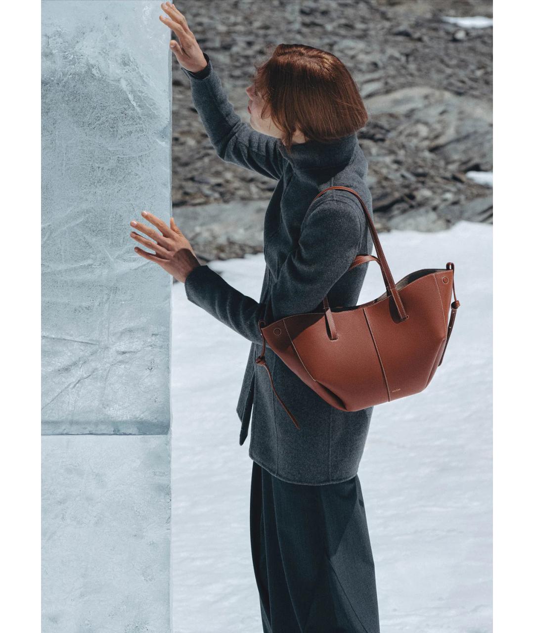 POLENE Коричневая кожаная сумка тоут, фото 4