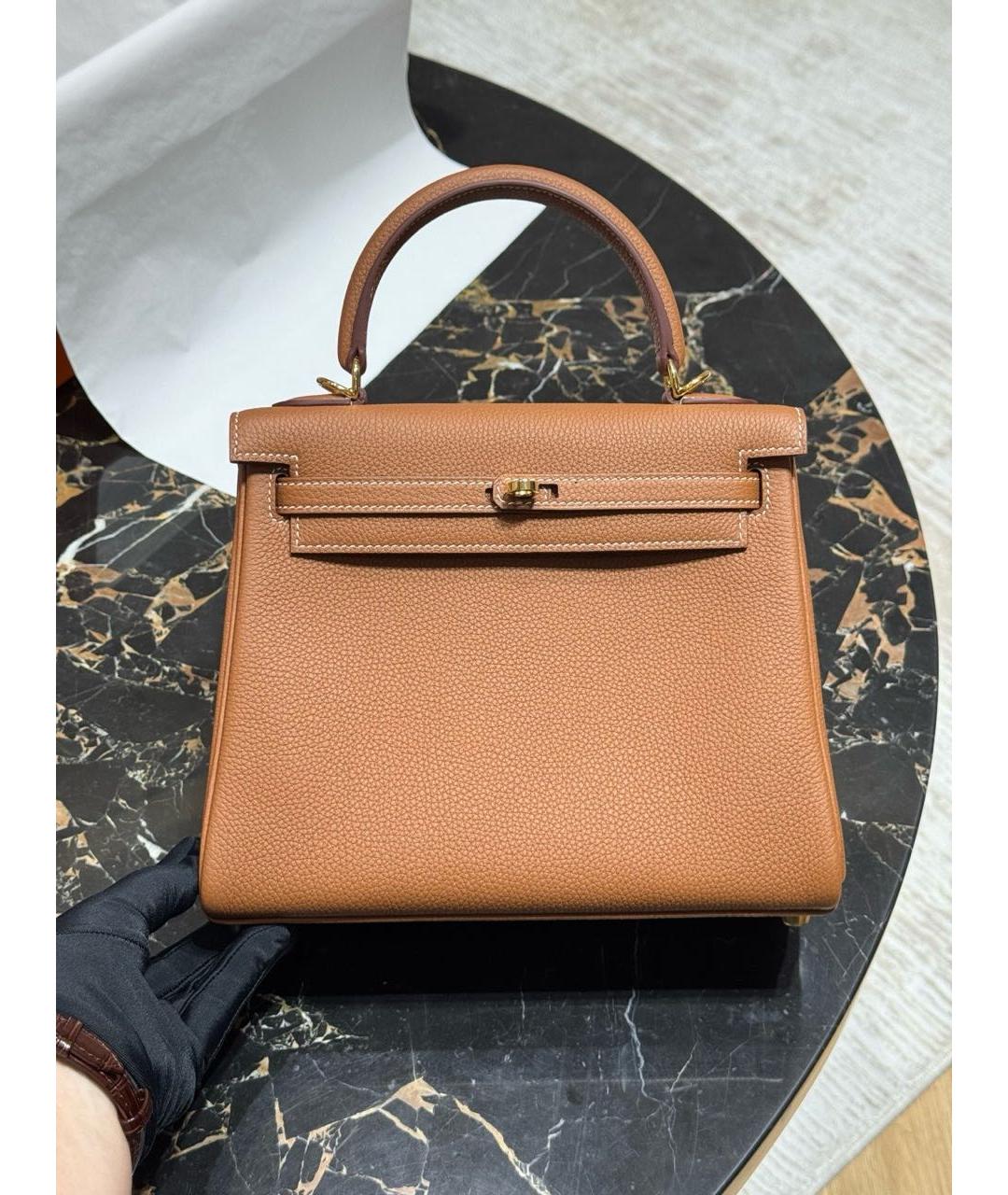 HERMES Коричневая кожаная сумка с короткими ручками, фото 5