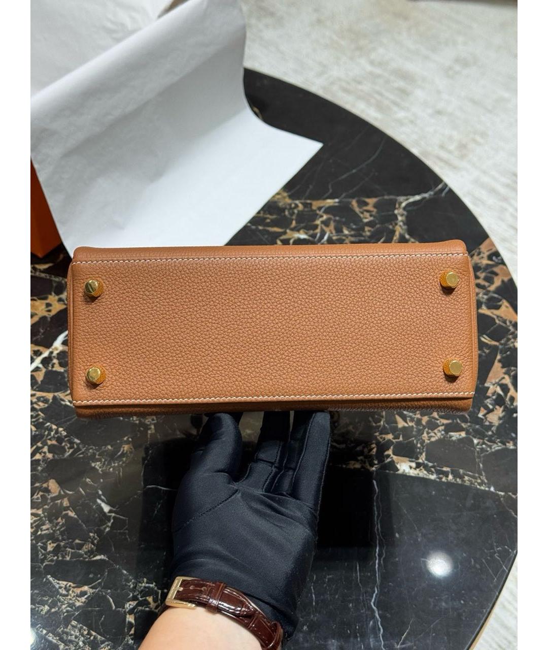 HERMES Коричневая кожаная сумка с короткими ручками, фото 4