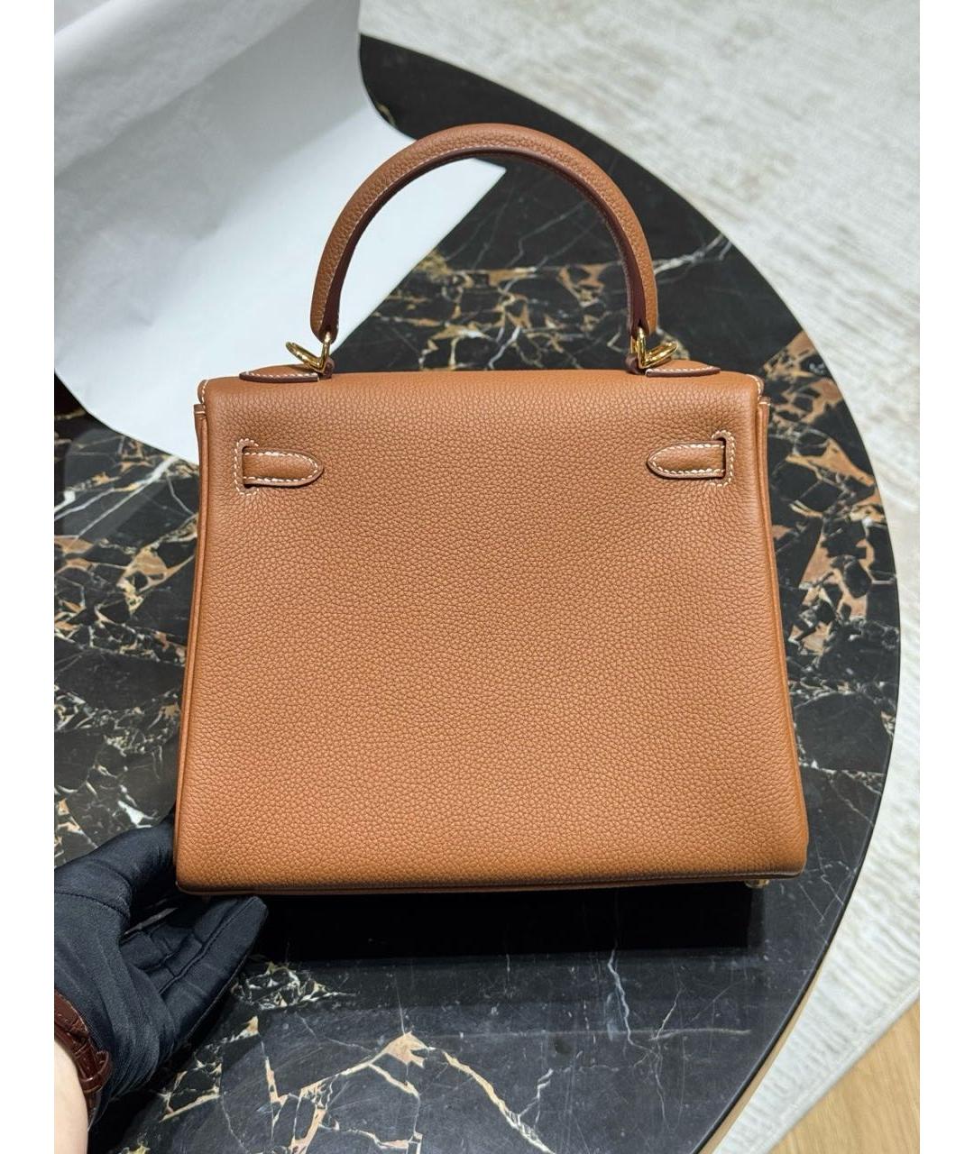HERMES Коричневая кожаная сумка с короткими ручками, фото 3