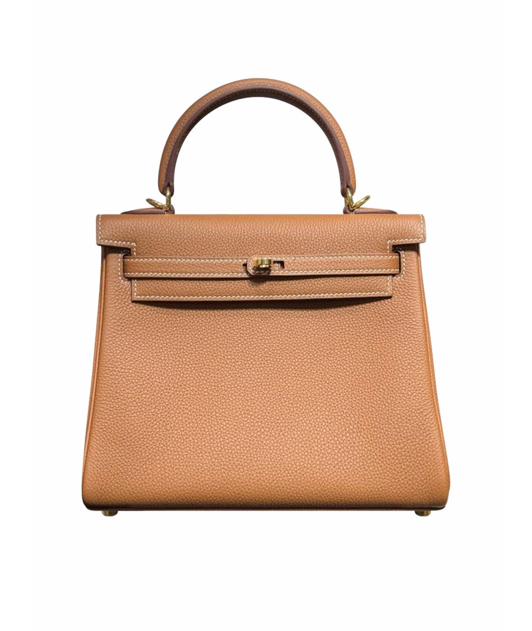 HERMES Коричневая кожаная сумка с короткими ручками, фото 1