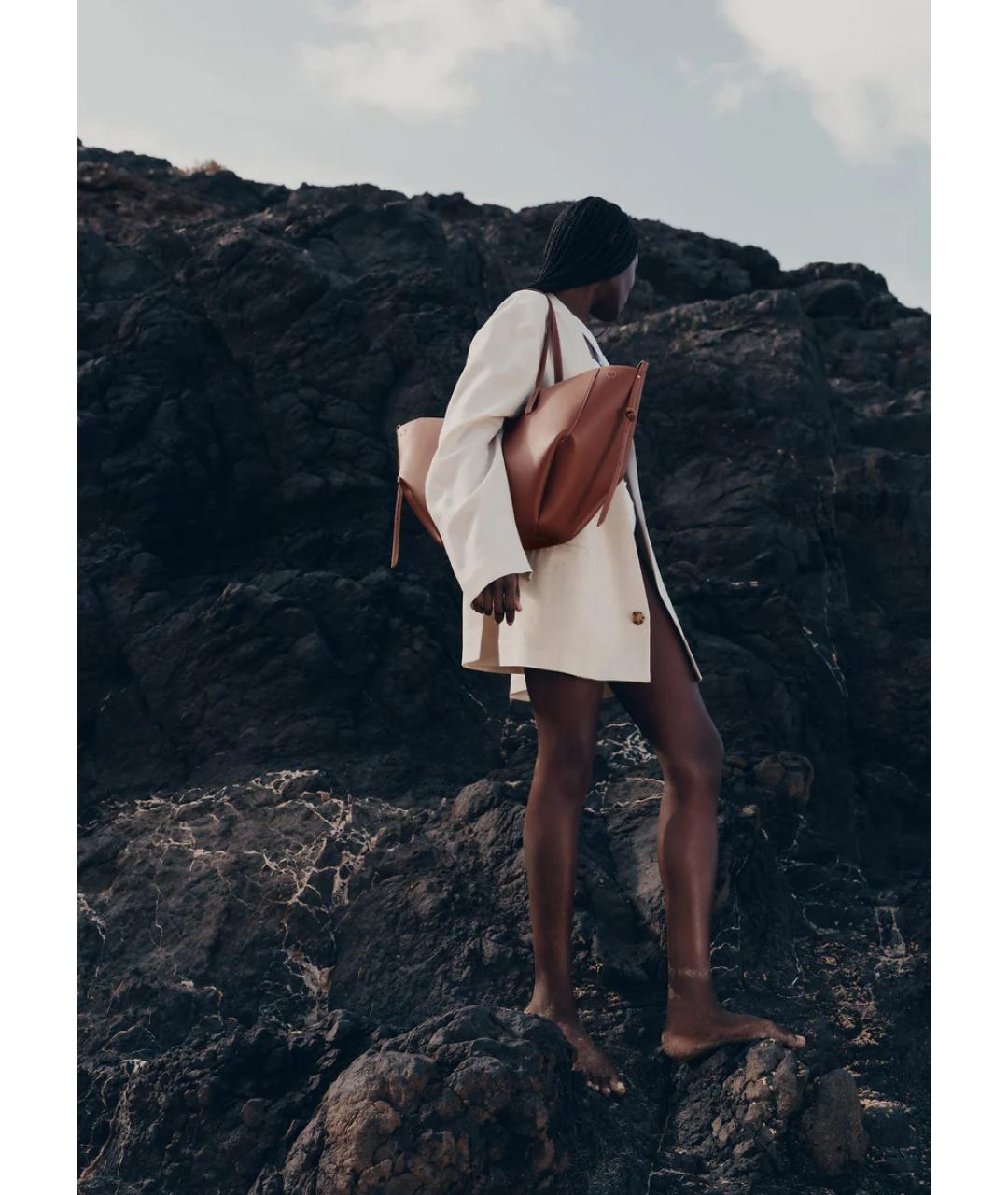 POLENE Коричневая кожаная сумка тоут, фото 4