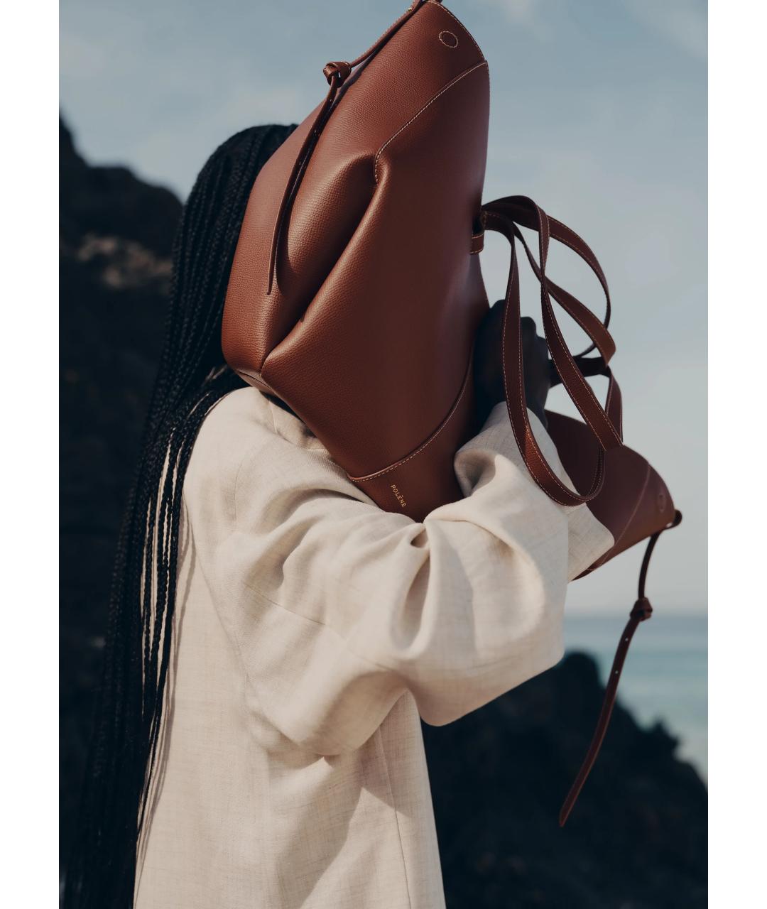 POLENE Коричневая кожаная сумка тоут, фото 2