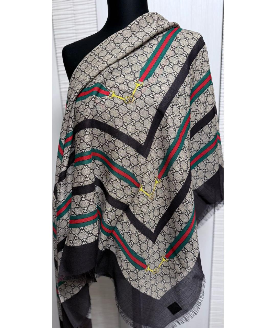 GUCCI Коричневый шерстяной платок, фото 4