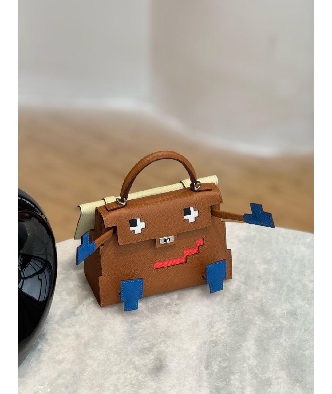 HERMES Коричневая кожаная сумка с короткими ручками, фото 5