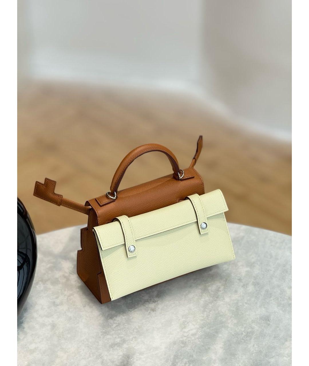 HERMES Коричневая кожаная сумка с короткими ручками, фото 3