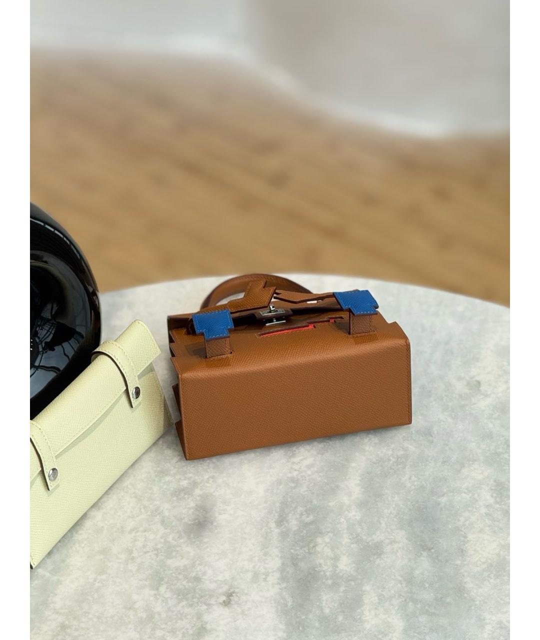 HERMES Коричневая кожаная сумка с короткими ручками, фото 4