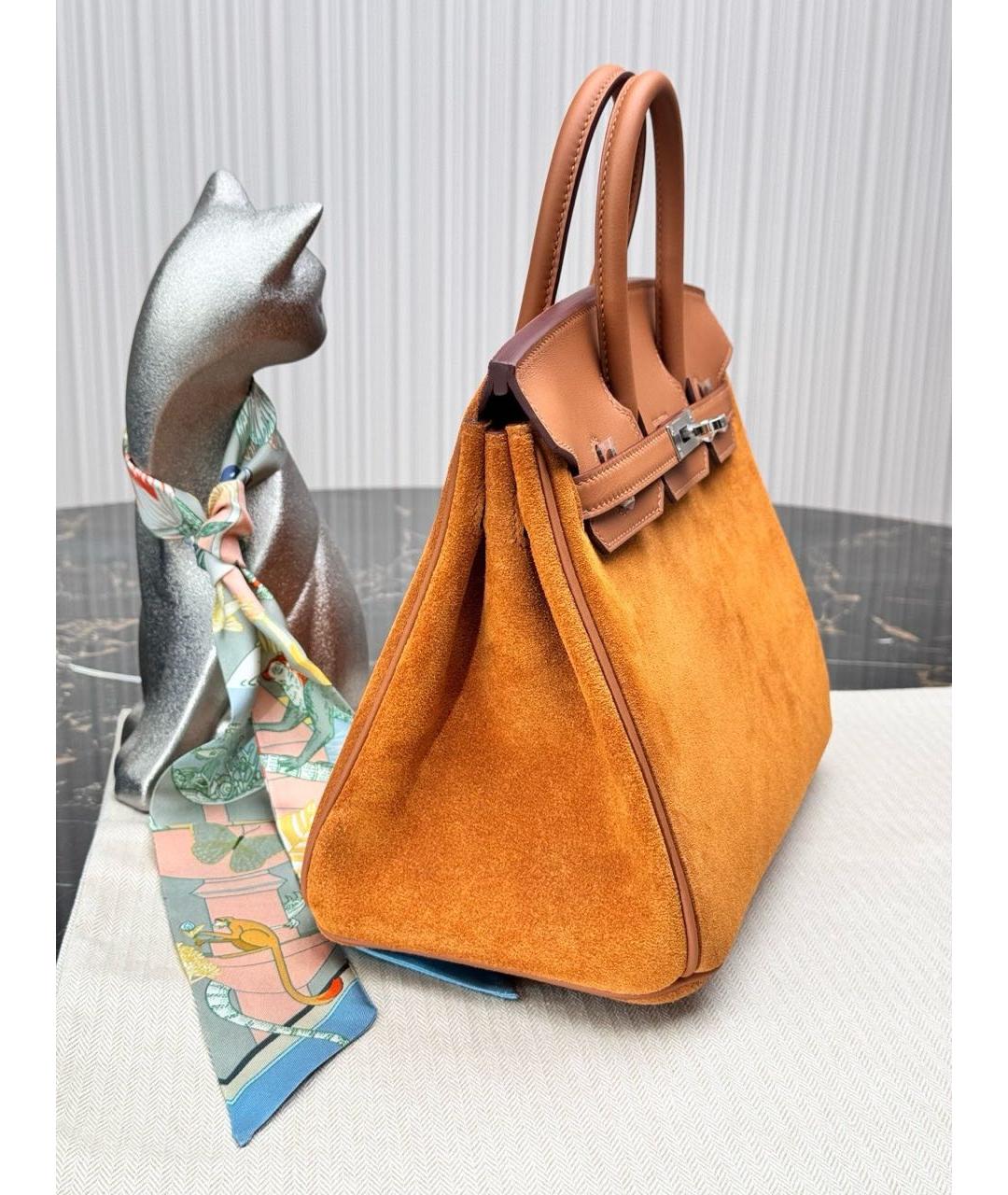 HERMES Оранжевая замшевая сумка с короткими ручками, фото 2