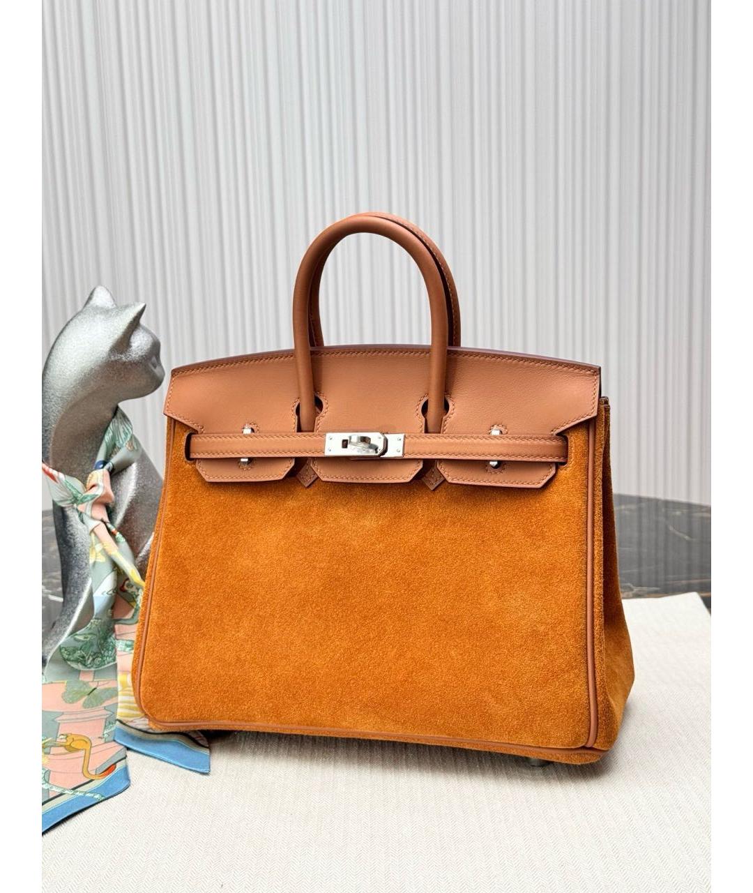 HERMES Оранжевая замшевая сумка с короткими ручками, фото 5