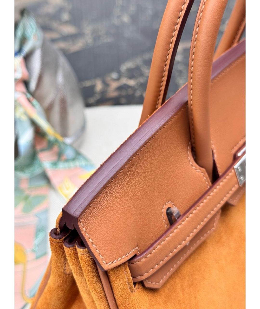 HERMES Оранжевая замшевая сумка с короткими ручками, фото 4