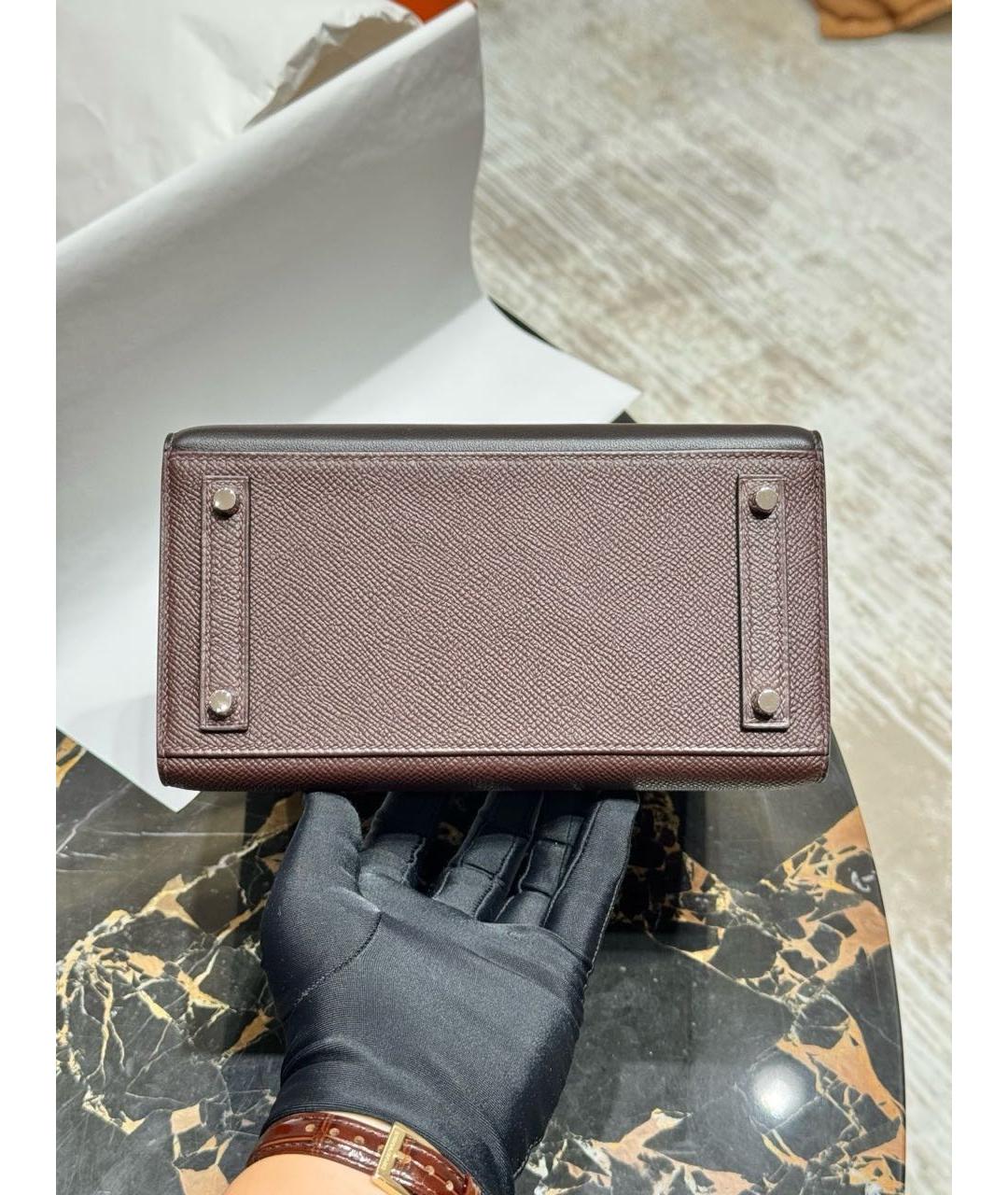 HERMES Бордовая сумка с короткими ручками из экзотической кожи, фото 4