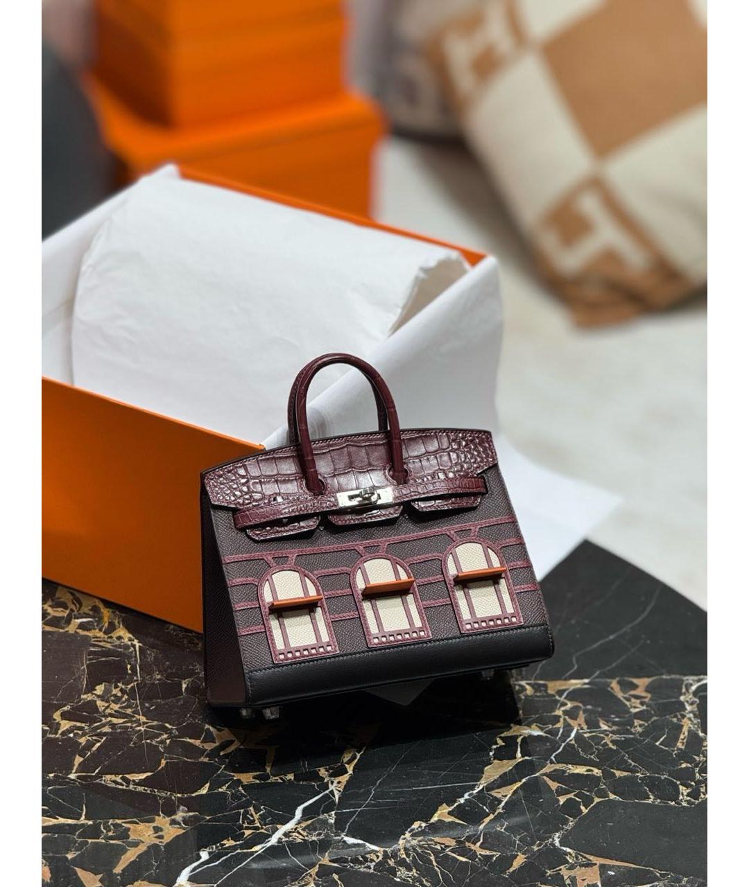 HERMES Бордовая сумка с короткими ручками из экзотической кожи, фото 5