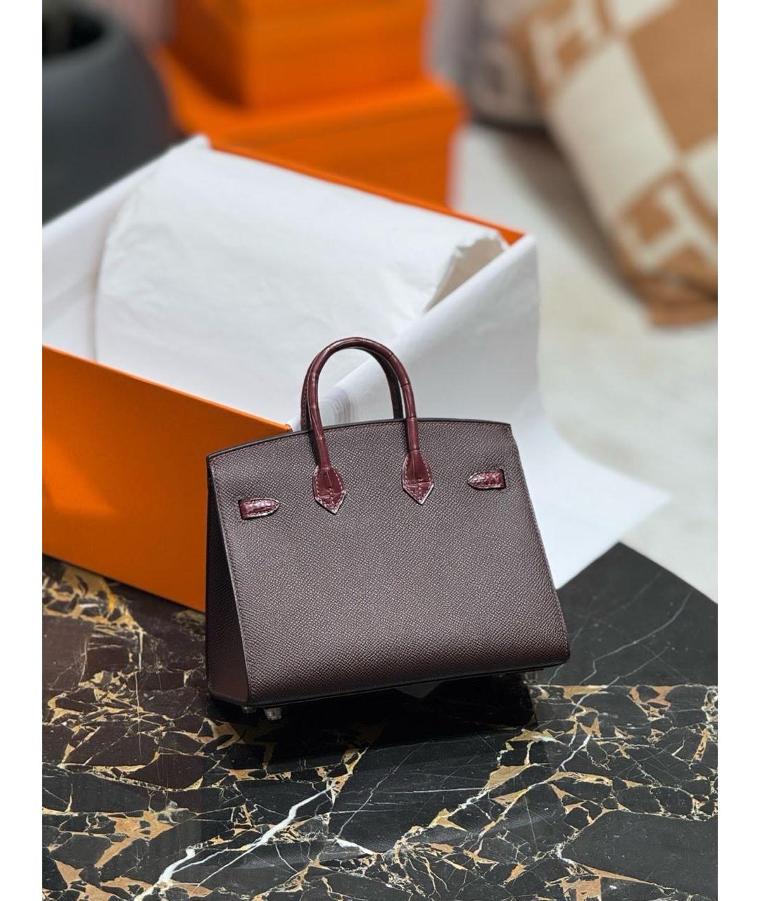 HERMES Бордовая сумка с короткими ручками из экзотической кожи, фото 3