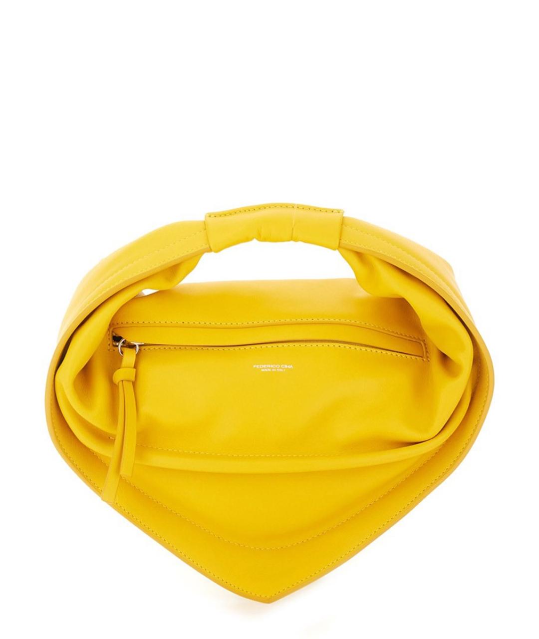 FEDERICO CINA Желтая кожаная сумка с короткими ручками, фото 1