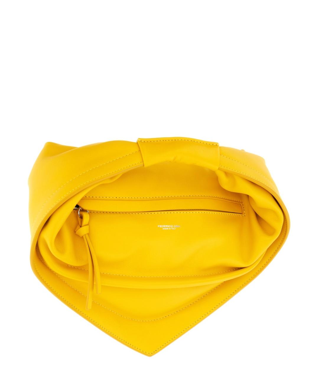 FEDERICO CINA Желтая кожаная сумка с короткими ручками, фото 3