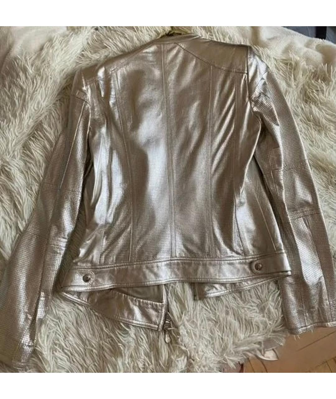 ROBERTO CAVALLI Серебряная кожаная куртка, фото 7