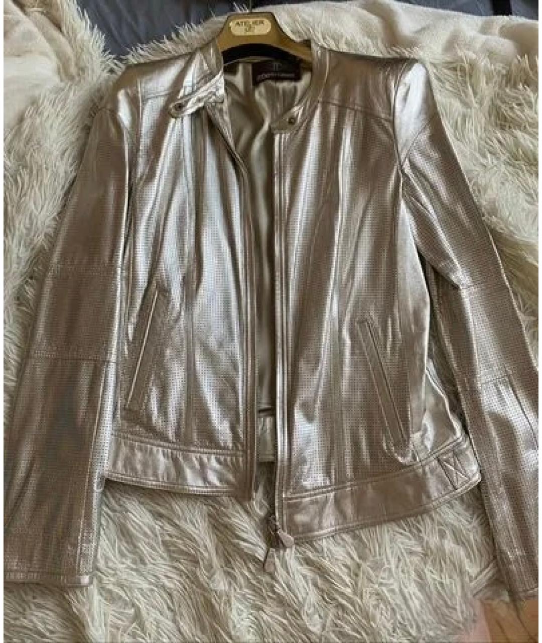 ROBERTO CAVALLI Серебряная кожаная куртка, фото 2